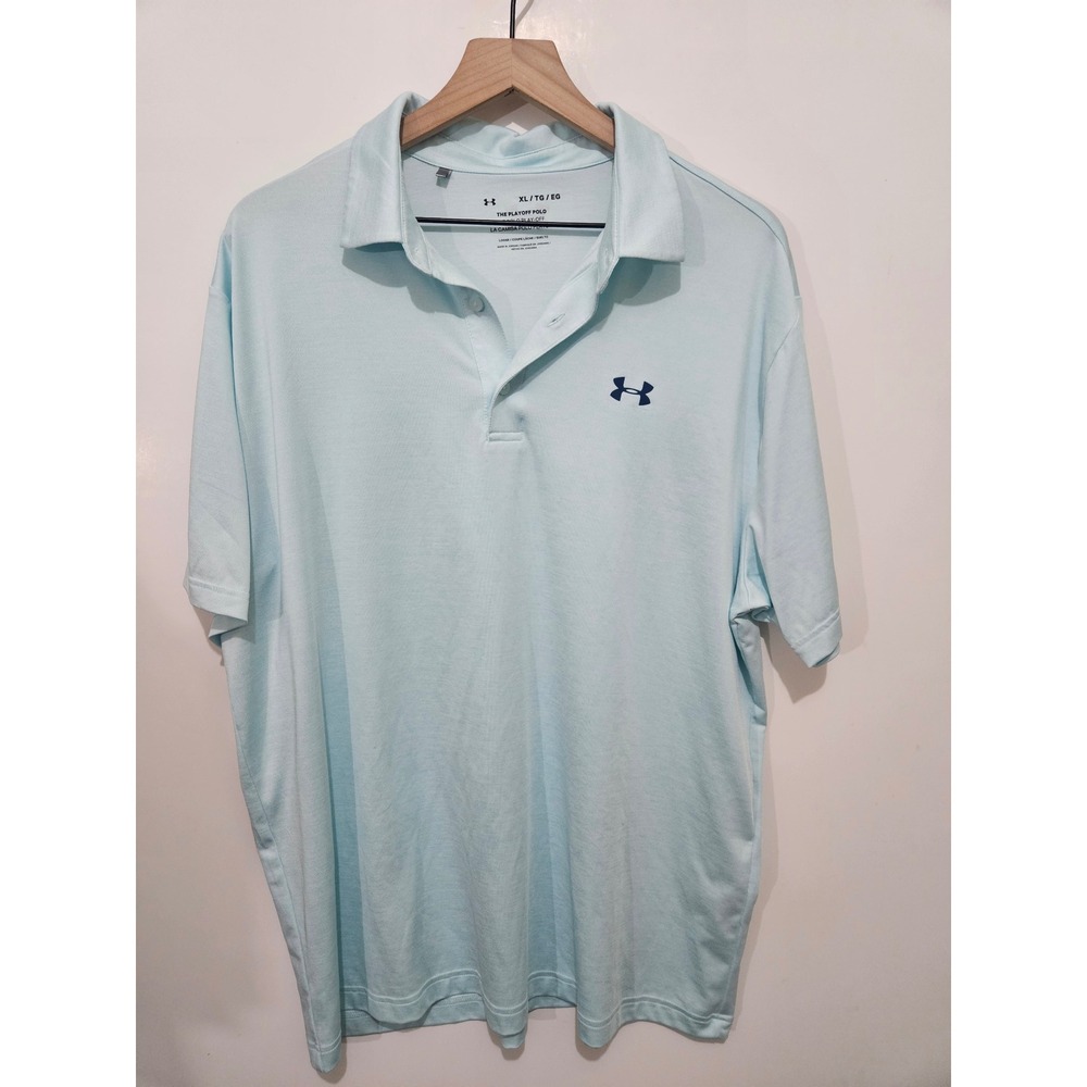 Under Armour Mens The Playoff Polo Light Blue Short Sleeve Golf Shirt XL Loose